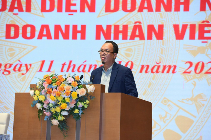 Ông Nguyễn Thiều Nam, phó tổng giám đốc Tập đoàn Masan, phát biểu tại buổi gặp mặt của Thường trực Chính phủ với đại diện doanh nhân