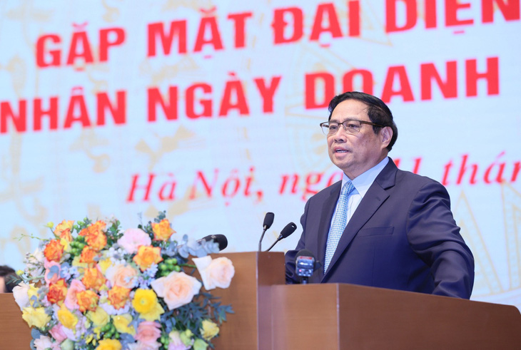 Thủ tướng Phạm Minh Chính phát biểu tại buổi gặp mặt đại diện doanh nhân, nhân Ngày Doanh nhân Việt Nam
