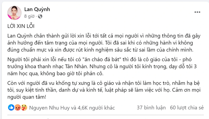 Lan Quỳnh &quot;tố ngược&quot; lại Đinh Trang vào rạng sáng 13-10, hiện Facebook này đã đóng lần 2 - Ảnh chụp màn hình