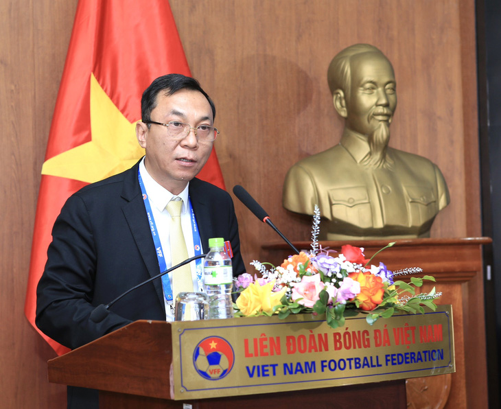 Chủ tịch VFF Trần Quốc Tuấn phát biểu tại Đại hội thường niên VFF 2023 - Ảnh: VFF