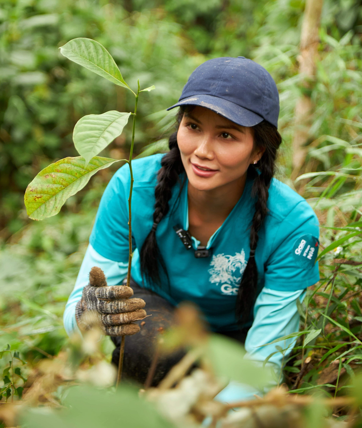 H'Hen Niê trồng rừng tại Vườn quốc gia Bến En (tỉnh Thanh Hóa) - Ảnh: QUỶ CỐC TỬ