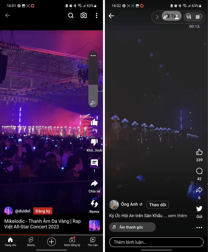 Một số khán giả livestream chương trình Rap Việt All Star Concert 2023 trên TikTok nên Đảo Ký Ức Hội An mới thu thập được dữ liệu - Ảnh: Đảo Ký Ức Hội An cung cấp (Trong ảnh, TikToker nói nhầm tên ca khúc là &quot;Thanh âm da vàng&quot;)
