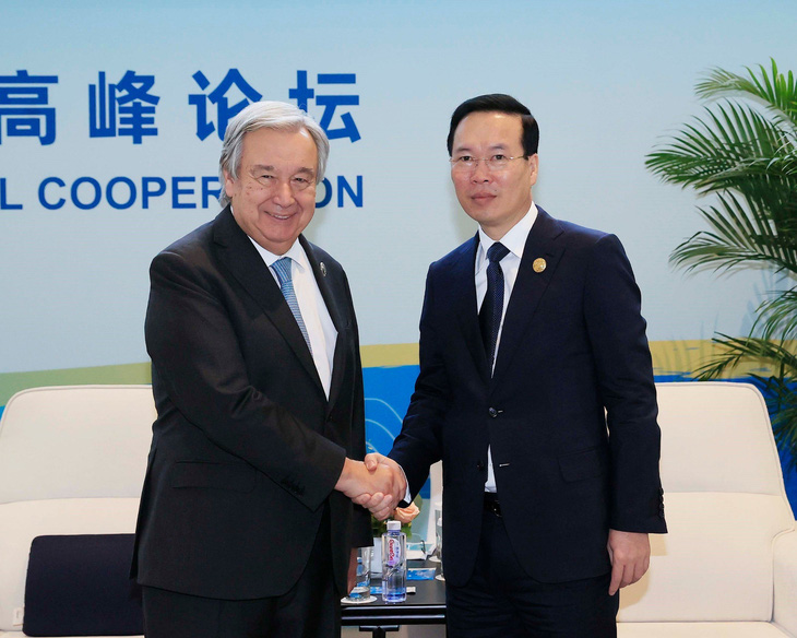 Chủ tịch nước Võ Văn Thưởng gặp Tổng thư ký Liên Hiệp Quốc António Guterres - Ảnh: TTXVN