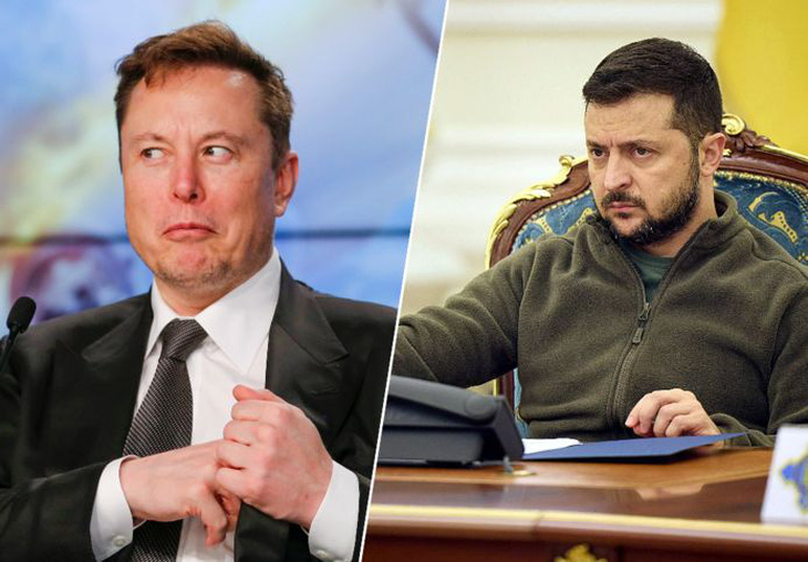 Tỉ phú Elon Musk (trái) và Tổng thống Ukraine Zelensky - Ảnh: AFP