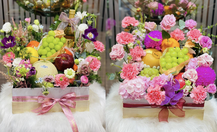 Các mẫu hoa tươi kết ghép quả cũng khá được ưa chuộng, tuy nhiên giá thành sẽ khá cao hơn tùy thuộc vào loại quả gói cùng hoa - Ảnh: Omiyage
