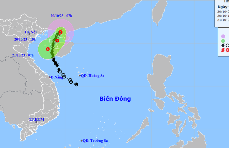 Vị trí và hướng di chuyển bão số 5 - Ảnh: NCHMF