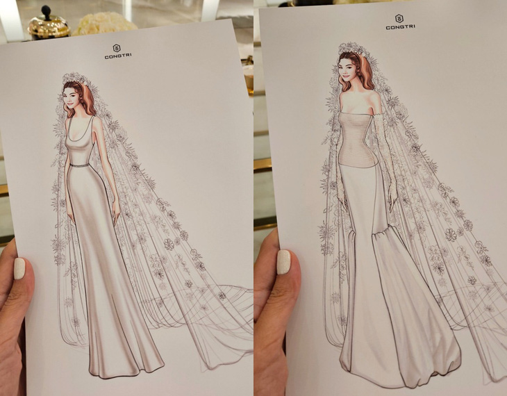 Bản vẽ phác thảo váy cưới do nhà thiết kế Công Trí thực hiện