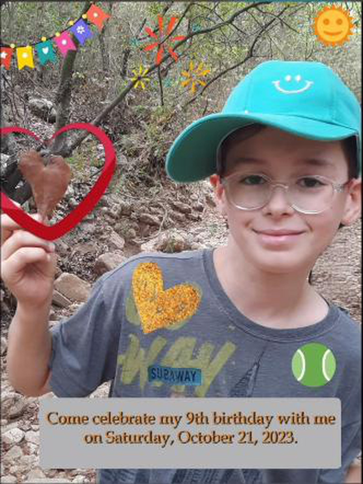 Thiệp mời sinh nhật 9 tuổi của cậu bé Ohad Munder - Ảnh: DAILY MAIL