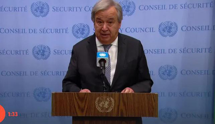 Ông António Guterres sốc vì 'sự xuyên tạc' bài phát biểu về Dải Gaza của ông hôm 24-10 tại Hội đồng Bảo an Liên Hiệp Quốc - Ảnh: GUARDIAN