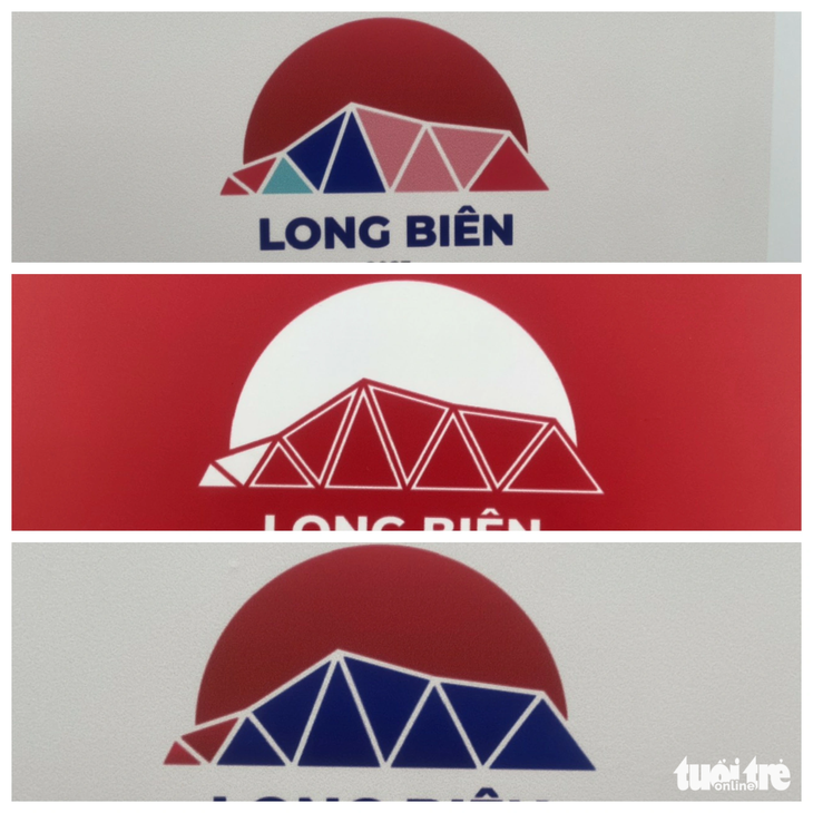 Ba mẫu khác nhau của biểu trưng quận Long Biên của Bùi Bảo Đạt giành giải Chiến thắng - Ảnh: T.ĐIỂU