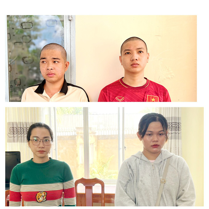 Tú, Thái, Tiên và Thi (từ trái qua, từ trên xuống) bị khởi tố do liên quan đường dây làm văn bằng, chứng chỉ giả cho sinh viên Trường đại học An Giang - Ảnh: TIẾN VĂN