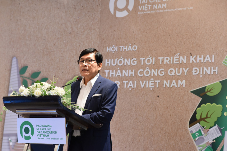 Ông Phạm Phú Ngọc Trai - chủ tịch Liên minh Tái chế bao bì Việt Nam (PRO Việt Nam) - phát biểu mở đầu sự kiện - Ảnh: BTC