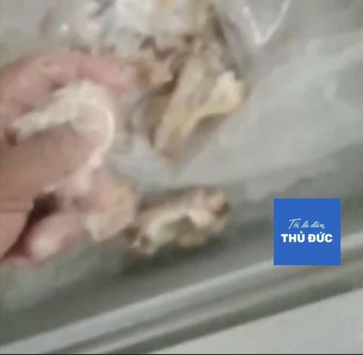 Chân gà ôi thiu được cho là từ bếp ăn của công ty cung cấp suất ăn cho Trường tiểu học Phú Hữu - Ảnh: chụp màn hình: MỸ DUNG