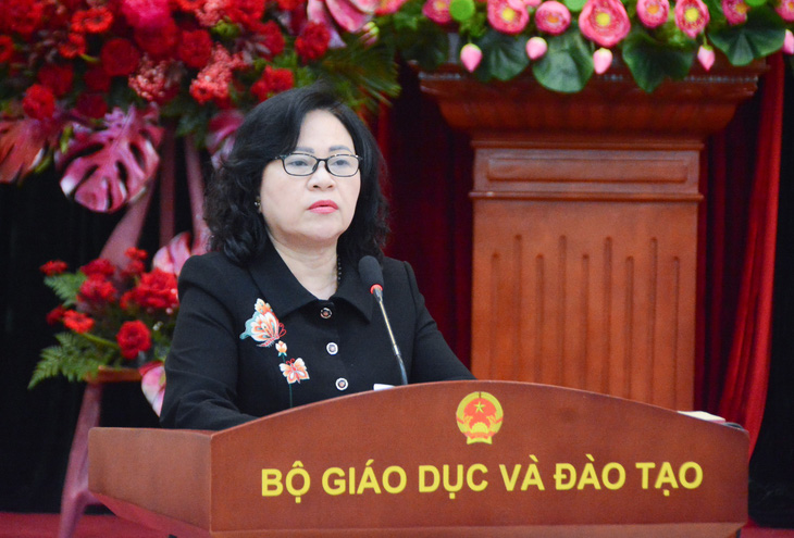 Bà Ngô Thị Minh - thứ trưởng Bộ Giáo dục và Đào tạo - báo cáo kết quả triển khai đề án 1665 hỗ trợ học sinh, sinh viên khởi nghiệp - Ảnh: Bộ Giáo dục và Đào tạo