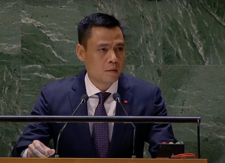 Đại sứ Đặng Hoàng Giang phát biểu tại phiên họp của Đại hội đồng Liên Hiệp Quốc về tình hình Trung Đông - Ảnh: UN News