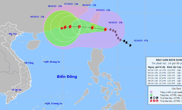 Vị trí và hướng di chuyển bão Koinu - Ảnh: NCHMF