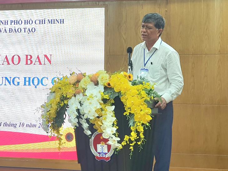 Ông Nguyễn Văn Hiếu - giám đốc Sở Giáo dục và Đào tạo TP.HCM - phát biểu tại hội nghị - Ảnh: TRÂN TRẦN