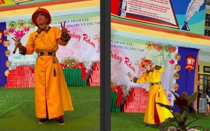 Yên Bái thông tin việc "giang hồ mạng" Phú Lê mặc trang phục giống vua, tặng quà ở trường học