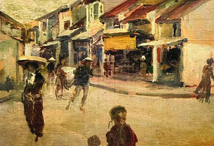 Tranh &quot;Un coin de rue à Hanoi&quot; (Một góc phố Hà Nội) vẽ năm 1921 của họa sĩ Pháp Victor Tardieu (1870-1937).