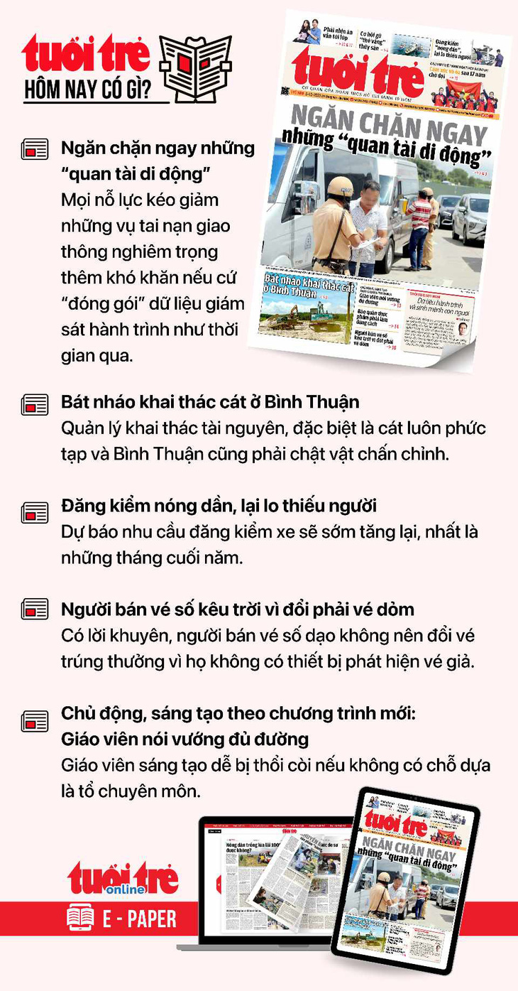10月5日のTuoi Tre毎日の注目すべきニュース。  Tuoi Tre 新聞を電子紙版で読むには、こちらから Tuoi Tre Sao を購読してください。