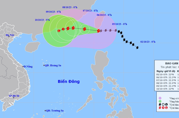 Vị trí và hướng di chuyển của bão Koinu - Ảnh: NCHMF