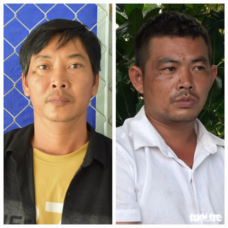 Hai nghi phạm liên quan đến nhiều vụ trộm cây cảnh có giá trị lên đến hàng tỉ đồng - Sang (trái) và Rô tại cơ quan công an - Ảnh: Công an Tiền Giang