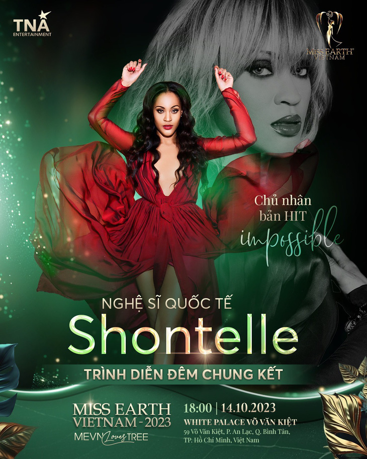 Ban tổ chức Miss Earth Việt Nam công bố nghệ sĩ khách mời sẽ xuất hiện trong đêm chung kết là ngôi sao ca nhạc Shontelle.