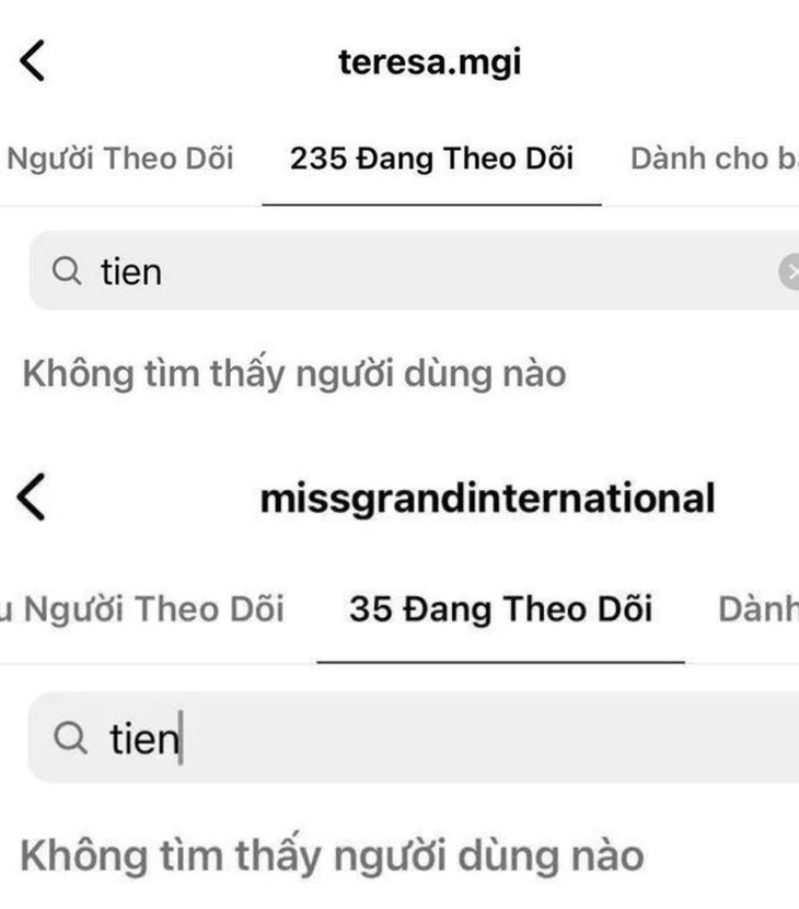 Trang Instagram của bà Teresa - phó chủ tịch và trang chính thức của Miss Grand International đã hủy theo dõi hoa hậu Nguyễn Thúc Thùy Tiên