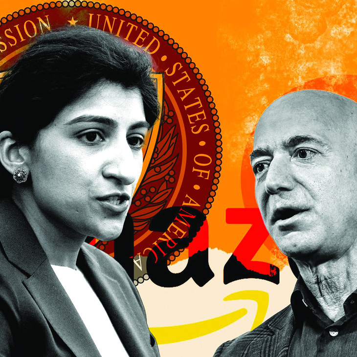 Lina Khan và Jeff Bezoz. Ảnh: Market Watch/Getty Images