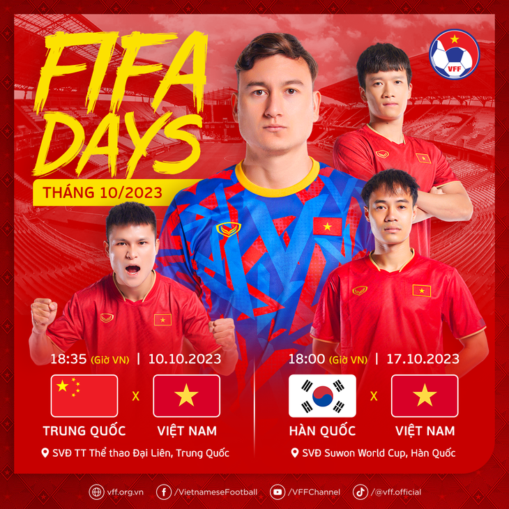 Lịch thi đấu tuyển Việt Nam trong dịp FIFA Days tháng 10-2023 - Ảnh: VFF
