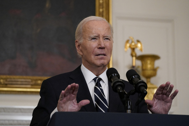 Tổng thống Mỹ Joe Biden phát biểu ở Nhà Trắng ngày 7-10 về cuộc xung đột tại Israel - Ảnh: REUTERS