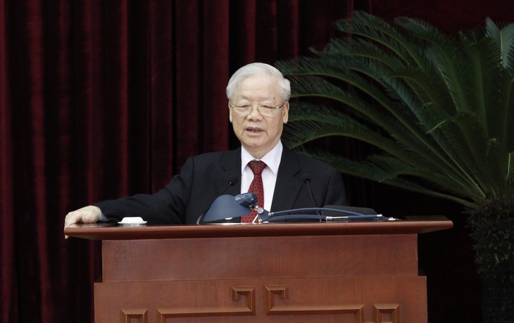 Tổng bí thư Nguyễn Phú Trọng phát biểu bế mạc Hội nghị Trung ương 8 ngày 8-10 - Ảnh: NHẬT BẮC