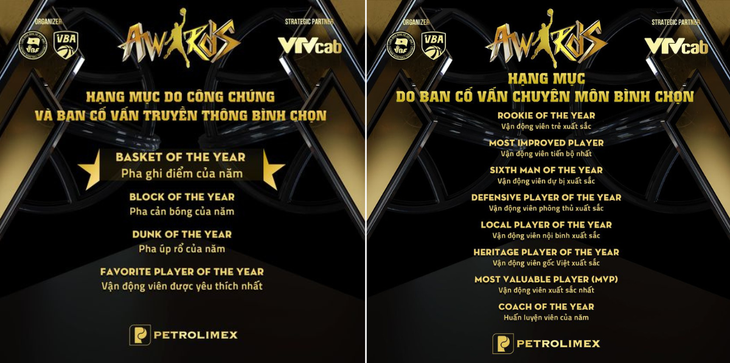 Các hạng mục do khán giả (trái) và ban chuyên môn bình chọn VBA Awards 2023