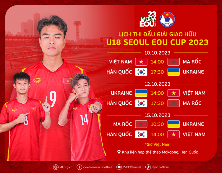 Lịch thi đấu của U18 Việt Nam tại Giải giao hữu U18 Seoul Eou Cup 2023 - Ảnh: VFF