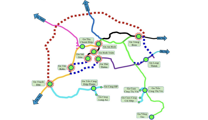 Vị trí các ga trung tâm/đầu mối khu vực TP.HCM - Đồ họa: Liên danh tư vấn Cục Đường sắt (TEDI SOUTH - CCTDI)