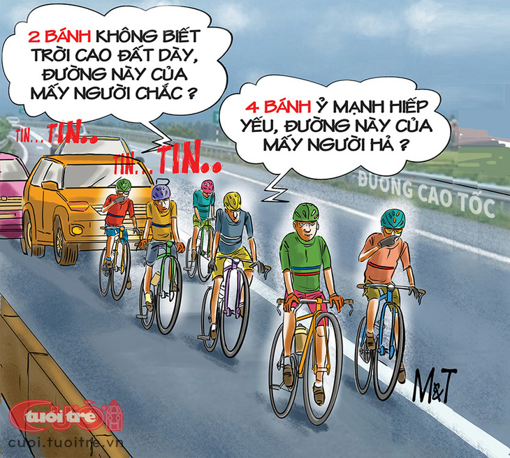Khi xe đạp tung hoành trên cao tốc - Tranh: Đỗ Minh Tuấn