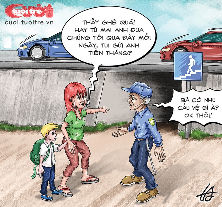 Thuê vệ sĩ mới dám qua hầm đi bộ - Tranh: Nguyễn Tuấn Anh