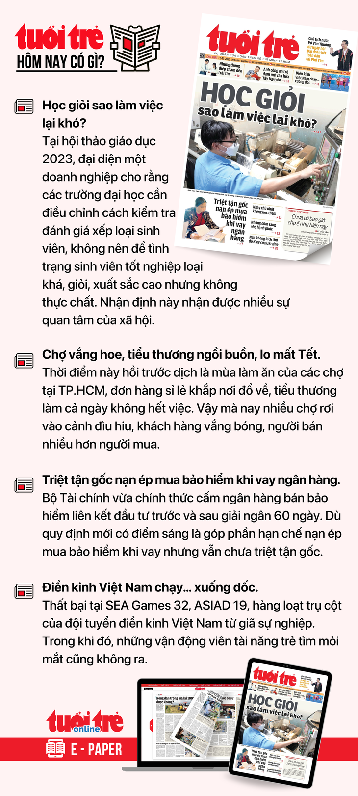 Tin tức chính trên Tuổi Trẻ nhật báo hôm nay 12-11. Để đọc Tuổi Trẻ báo in phiên bản E-paper, mời bạn đăng ký Tuổi Trẻ Sao TẠI ĐÂY