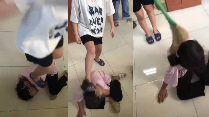 Nữ sinh bị đánh hội đồng sau giờ tan học - Ảnh chụp từ clip