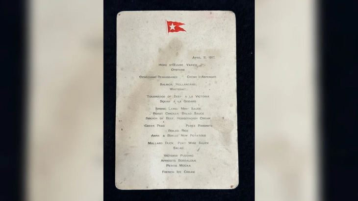 Tờ thực đơn hiếm hoi trên khoang hạng nhất của tàu Titanic vào ngày 11-4