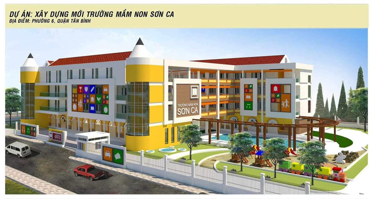 Phối cảnh Trường mầm non Sơn Ca sẽ được khởi công xây dựng tháng 12-2023 tại P.6, Q.Tân Bình, TP.HCM