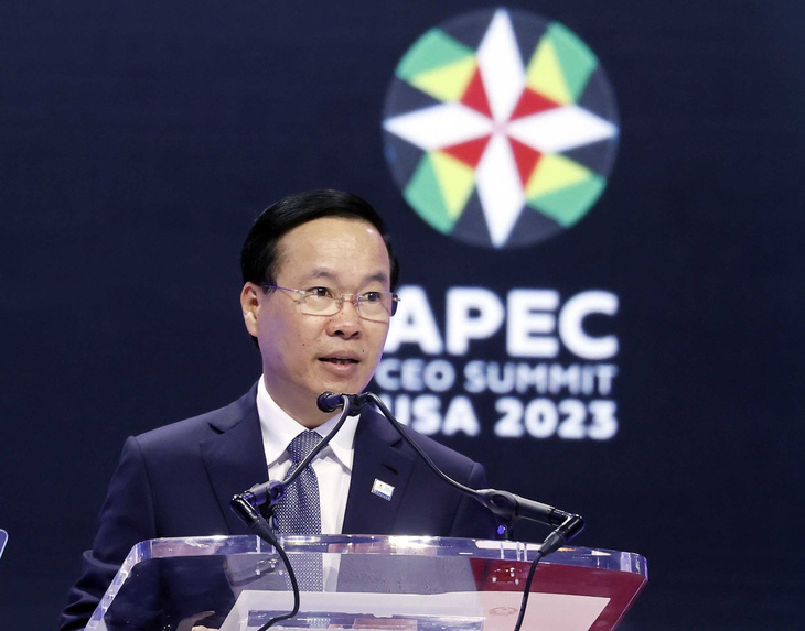 Chủ tịch nước Võ Văn Thưởng phát biểu đề dẫn tại Hội nghị Thượng đỉnh Doanh nghiệp APEC - Ảnh: TTXVN