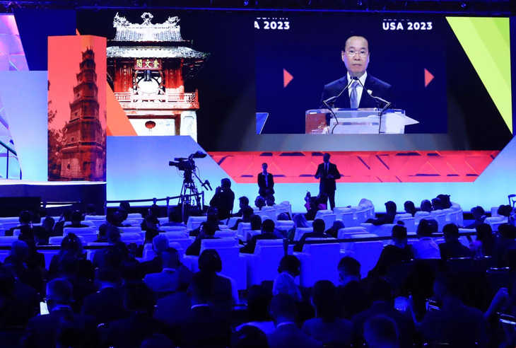 Chủ tịch nước Võ Văn Thưởng phát biểu đề dẫn tại Hội nghị Thượng đỉnh Doanh nghiệp APEC - Ảnh: TTXVN