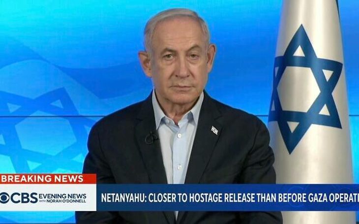 Ảnh chụp màn hình Thủ tướng Israel Benjamin Netanyahu trả lời phỏng vấn Đài CBS News ngày 17-11