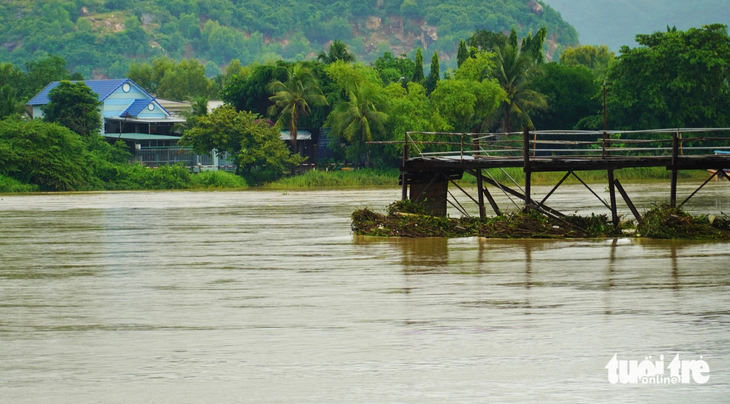 Sau trận lụt lớn, cầu hiện tại đã bị cuốn trôi một đoạn - Ảnh: MINH CHIẾN