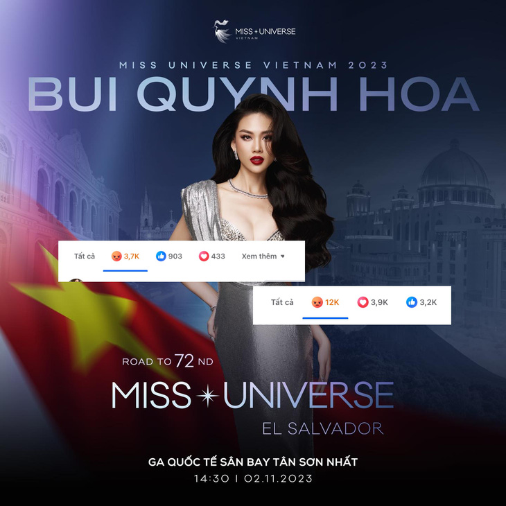 Bài đăng thông báo về hoạt động của tân hoa hậu Bùi Quỳnh Hoa trên fanpage Miss Universe Vietnam nhận lượt phẫn nộ khủng