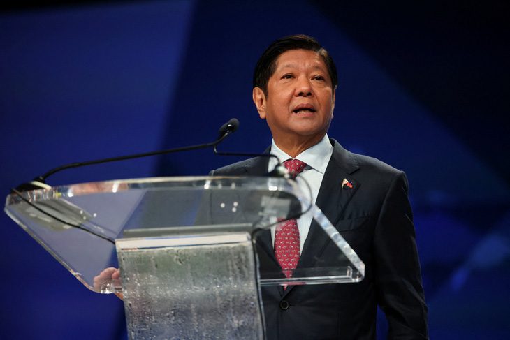 Tổng thống Philippines Ferdinand Marcos Jr. phát biểu tại sự kiện cuộc họp các CEO, thuộc chuỗi sự kiện APEC, ở San Francisco (Mỹ) ngày 15-11 - Ảnh: REUTERS
