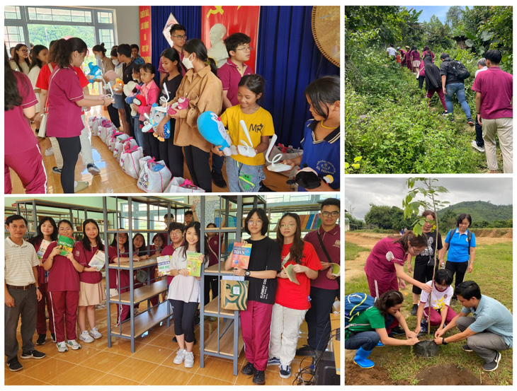 Học sinh VAS trao quà, tặng kệ sách, cây xanh và đèn năng lượng mặt trời tự lắp ghép cho học sinh Trường tiểu học tại Za Hung, Quảng Nam.