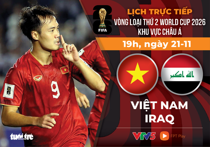 Lịch trực tiếp tuyển Việt Nam đấu Iraq ở vòng loại World Cup 2026 - Đồ họa: AN BÌNH