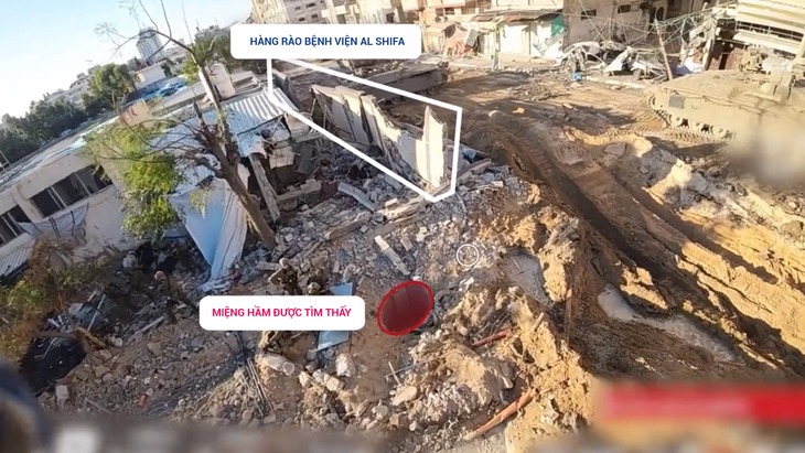 Ảnh chụp màn hình video được IDF đăng lên X cho thấy địa điểm tìm thấy đường hầm trong Bệnh viện Al Shifa